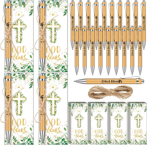 60 Pcs Christian Gifts Bulk Include Bible Verse Inspirational Bamboo Pens Religious Cards and Twine Ropes First Communion Favors Baptism Favors fo...