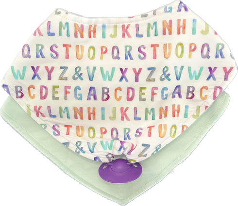 Baby Bib for Drooling and Teething with Pacifier or Teething Toy Attachment - ABC I Love You...