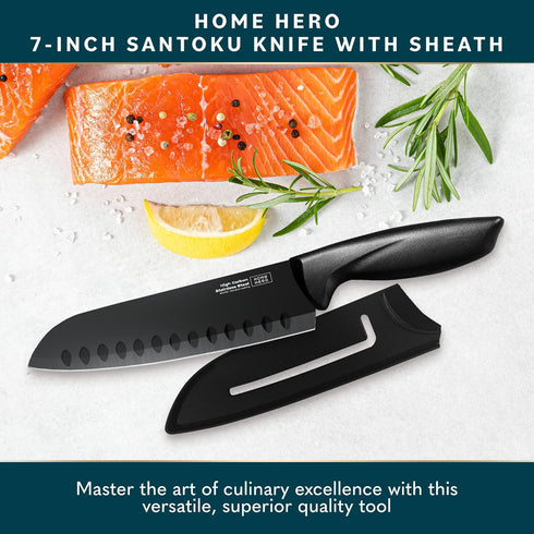 Home Hero 2 Pcs Santoku Knife with Sheath - High Carbon Stainless Steel Chopping Knife with Ergonomic Handle - Razor-Sharp Multi-Purpose Kitchen K...