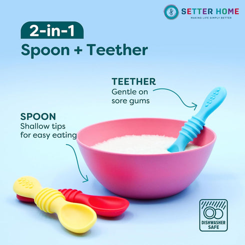 Premium Silicone Baby Spoons - 6 Pack, Self Feeding Training Spoons for Infants & Toddler, First Stage Chewable Baby Led Weaning Utensils, Dishwas...