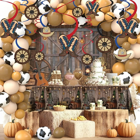 Western Party Hanging Swirl Decorations - 5" & 7" (Pack of 12) - Red & Blue Swirl W/Cowboy Cutouts - Perfect for Rustic, Rodeo & Wild West Themed ...