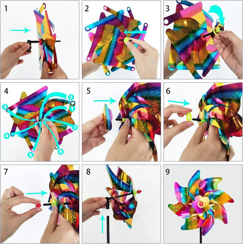 6Pack Sparkly Reflective Pinwheels Holographic Spinners Whirl Pin Wheel Scare Birds Away for Outdoor Yard Garden Patio Lawn Farm Decor Kids' Toy...
