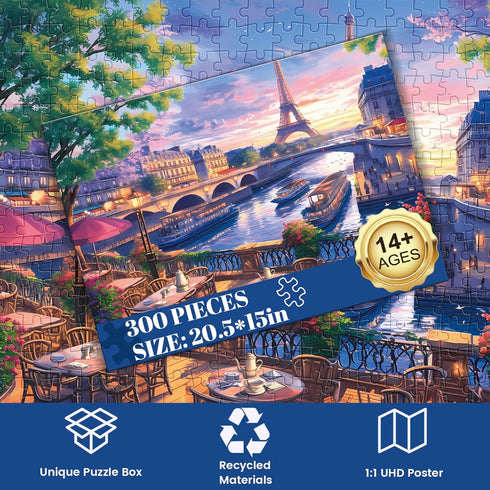 300 Piece Puzzle for Adults-Blooming Paris | Recycled Cardboar Jigsaw Puzzles 300 Pieces | Challenging Family Activity Great Gift Idea for Family ...