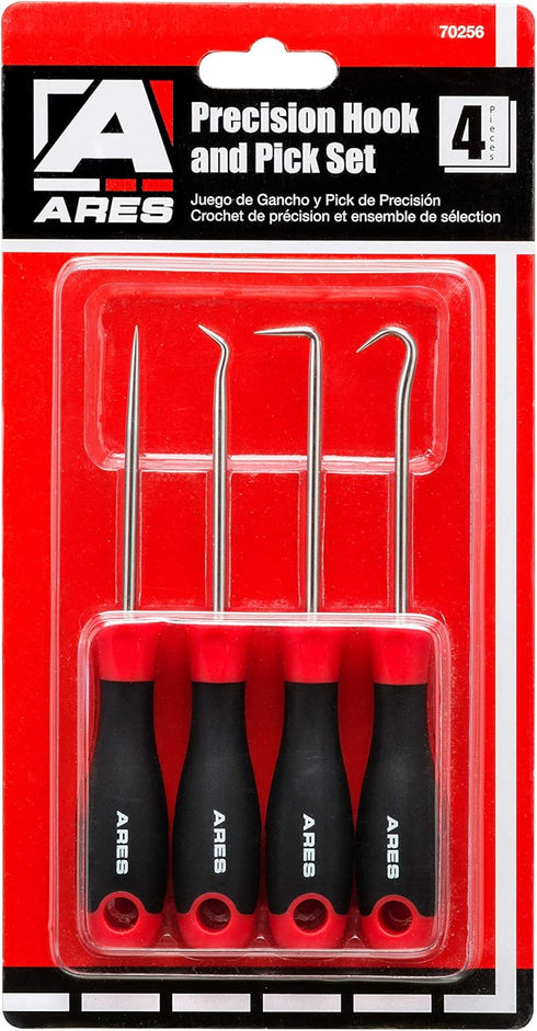 ARES 70256 - Precision Hook and Pick Set - 4-Piece Set Includes Precision 90 Degree, Hook, Combination and Straight Hooks and Picks - Chrome Vanad...