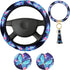 Butterfly Steering Wheel Cover Women Car Accessories Set with Car Cup Pad and Keyring Bracelet Butterflies Design Comfort Grip Steering Wheel Cove...