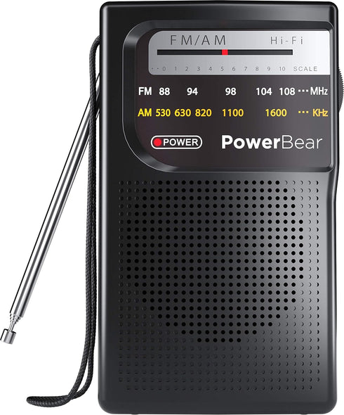 PowerBear Portable Radio | AM/FM, 2AA Battery Operated with Long Range Reception for Indoor, Outdoor & Emergency Use | Radio with Speaker & Headph...