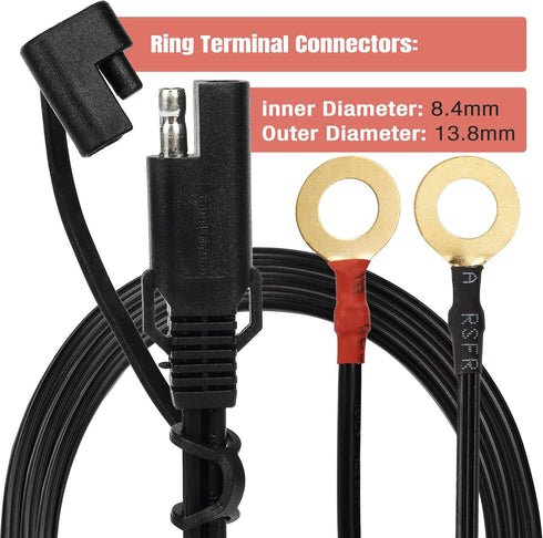 Bates- SAE Battery Connector, 2 Pack, 2 FT, SAE to O Ring Terminal Harness, 2 Pin Battery Connector, SAE Connector, Battery Quick Connect, SAE Ext...