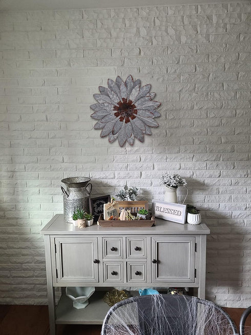 qzmaikoo Galvanized Farmhouse Metal Flowers Wall Decor Rustic Metal Wall Art Decorations Hanging for Indoor Living Room Outdoor Porch,Silver 12x12...
