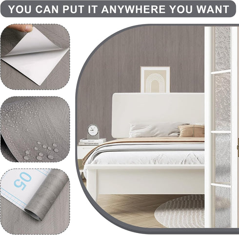 Peel and Stick Wood Wallpaper Grey Vinyl 15.7"×80" Contact Paper Self Adhesive Thick Waterproof for Cabinets liveroom...