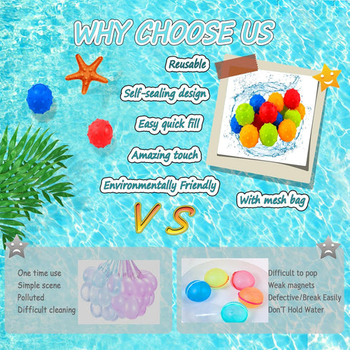12pcs Reusable Water Balloons Summer Toys: Outdoor Toys for Kids Ages 8-12, Pool Toys Water Balloons Quick Fill, Hawaiian Tropic Beach Ball, Self ...