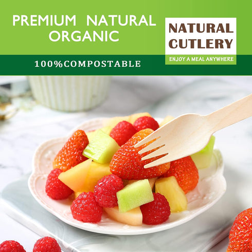 Disposable Wooden Forks -Pack of 100, 6.5" Length-Biodegradable, Natural Wooden Utensils, Great for Parties,Camping,Weddings&Dinner Events (Forks)...