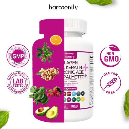 Collagen Biotin Keratin Saw Palmetto Hyaluronic Acid Complex Supplement with Vitamin E, Folic Acid, Pumpkin Seed and MSM, Hair Skin & Nails Multiv...