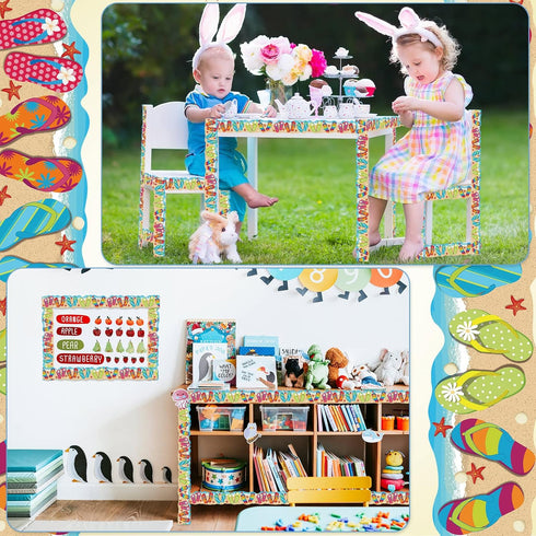 Summer Flip Flops Border 68.9 Feet Bulletin Board Border Butterflies Flowers Bee Space Inspirational Cute Border for Classroom Bulletin Boards Cha...