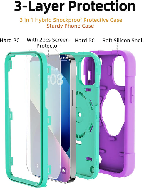 KCJ for iPhone 13 Mini case/iPhone 12 Mini case 5.4 Inch with Ring Holder, with 2 Pack Screen Protector + 1 Pack Camera Lens Protector,Heavy-Duty ...