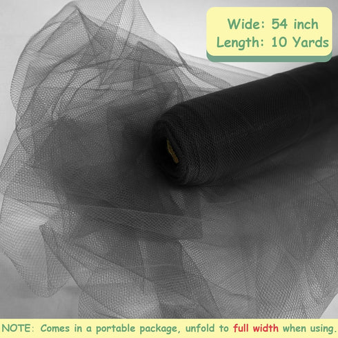 Black Tulle Fabric Rolls, 54 Inch by 10 Yards (30 ft) Tulle Ribbon for Wedding Party Decoration Sheer Fabric Spool Bolt, Ceiling Decor, Tutu Skirt...