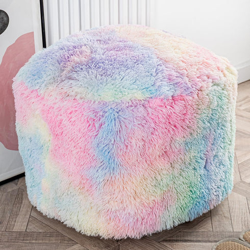 Asuprui Pouf Ottoman Unstuffed Round Bean Bag Poof Ottoman Seat Soft Faux Fur Footrest Stool 20x20x12 Inches Fuzzy Chair Floor Chair Foot Rest wit...
