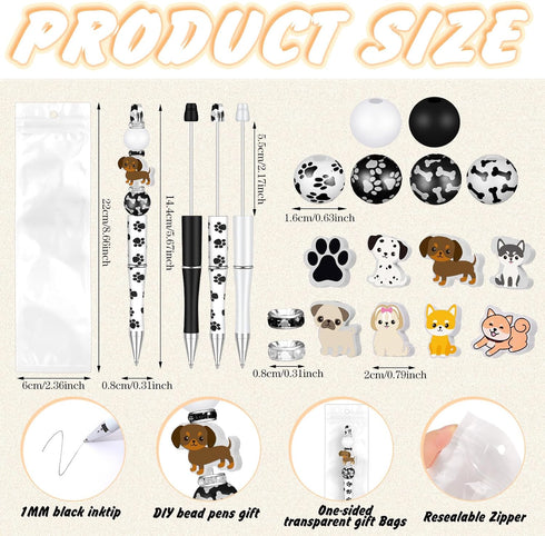 Colarr 24 Sets Plastic Beadable Pens DIY Pens Making Kit Assorted Bead Pens Wood Beads Crystal Spacer Beads Black Ink Ballpoint Pen for Women Stud...