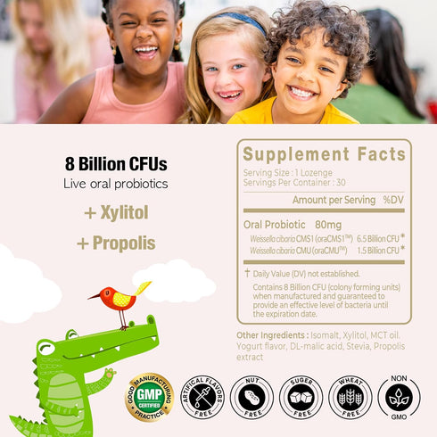 Kids Dental Probiotics for Anti-Cavity + Healthy Teeth and Gums, 8 Billion CFU Probiotics for Oral Health, Sugar Free Yogurt Flavor 1-Pack...