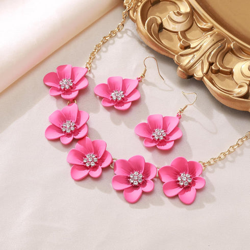 Flyonce Flower Necklace for Women, Summer Boho Floral Flower Choker Necklace with Earrings Holiday Flower Jewelry...