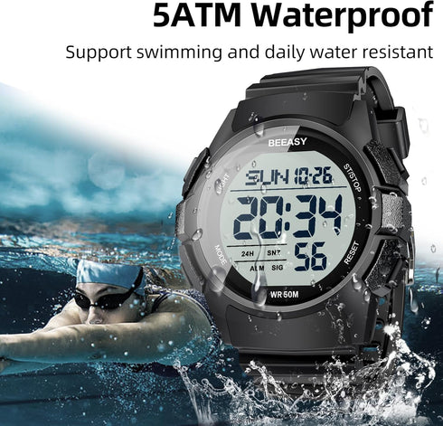 Beeasy Men Digital Sports Watch,Waterproof Watch with Stopwatch Countdown Timer Alarm Function Dual Time Rubber Strap Wrist Watch for Men/Student...