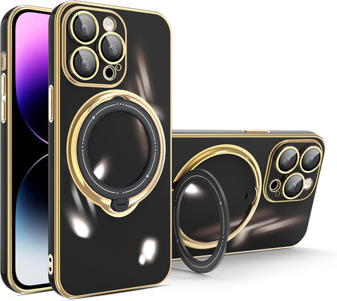 Omorro Compatible with iPhone 15 Pro Max Case with Invisible Ring Holder Kickstand, Compatible with Magsafe, Military Grade Slim Phone Cover Plati...