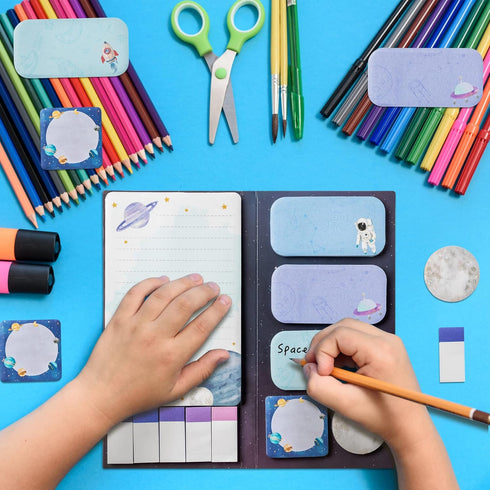 The Sky Is The Limit Sticky Notes Set, 550 Sheets, Outer Space Galaxy Planet Pattern Self-Stick Notes Pads Divider Tabs Bundle Writing Memo Pads B...