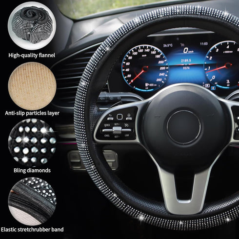 Bling Steering Wheel Cover, Rhinestones Steering Wheel Cover Crystal Diamond for Women, Sparkling Car Wheel Protector Universal Fit 14-15 inches -...