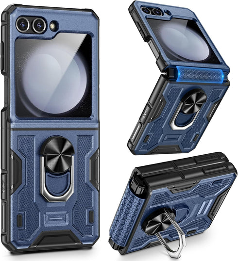 VEGO for Galaxy Z Flip 5 Case, Samsung Z Flip 5 case with Screen Protector & Hinge Protection, 360° Ring Kickstand, Full Body Protective Cover Cas...