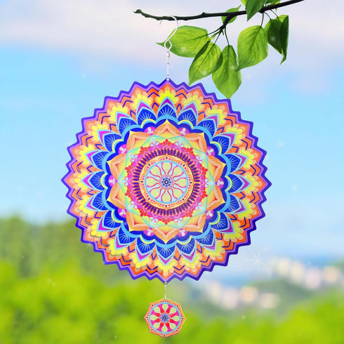 ITEFDTUTNE Metal Wind Spinners, Mandala Stainless Steel 3D Hanging Wind Spinners, 12 inch Laser Cut Wind Sculptures for Women Gift, Indoor/Outdoor...