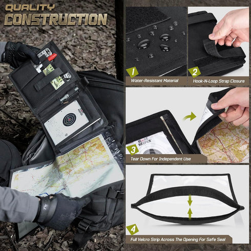 Tactical Map Case Military Map Pouch Holder Army Map Protector Foldable Map Storage Bag Multifunctional for Outdoors or Hiking - 13"x10" Clear Vie...