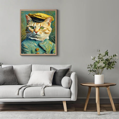 Posterizer 1 pcs- Cute portrait of a cat with a yellow hat and clothes-Art for Animal Lovers-Comedy Art- Gift for Men Women Entrepreneur Teens-Dec...