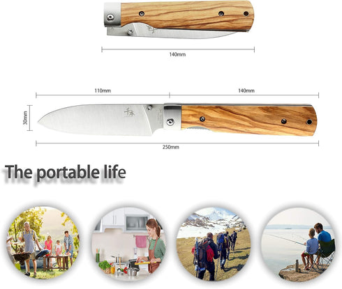 SENBON 440A stainless steel Ultra sharp pocket folding Japanese peeling utility knife Natural Olive Handle Camping trip Outdoor Portable Fruit kni...