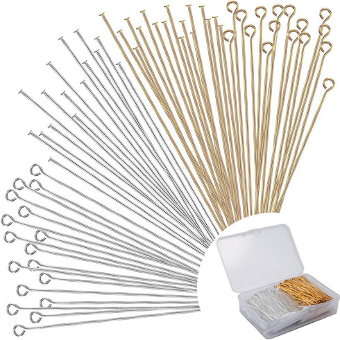 600 Pieces 2 Inch Flat Head Pins Eye Pins for Jewelry Making DIY, Straight Head Eye Pins Gold and Sliver Jewelry Making Pin Metal End Headpins for...