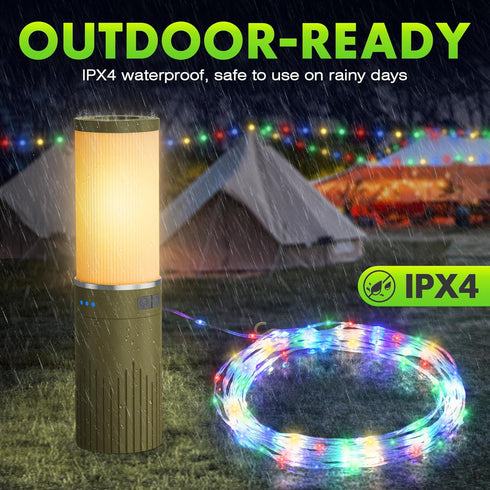 Camping String Light 49ft / Lantern / Flashlight / Portable Nightstand Lamp, Multifunctional Ambience Outdoor Lighting, Rechargeable Power Bank, B...