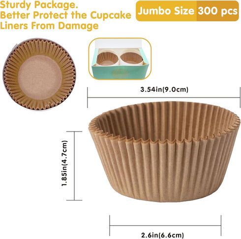 Jumbo Cupcake Liners 300 pcs Natural Muffin Liners No Smell,Food&Grade,Greaseproof Paper Baking Cups, Cupcake Wrappers for Party,Christmas by Gold...