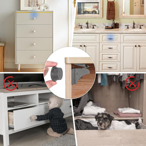 Child Safety Adhesive Magnetic Cabinet Locks, No Screws or Drilling, Baby Proof Locks for Cabinets and Drawers, 10 Locks and 2 Keys...