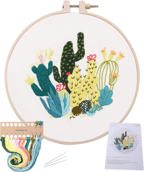DIY Plant Embroidery Kit for Beginners - Beginner Cross Stitch kit for Adults, Include 1 Embroidery Clothes, 1 Plastic Embroidery Hoop (Cactus DIY...