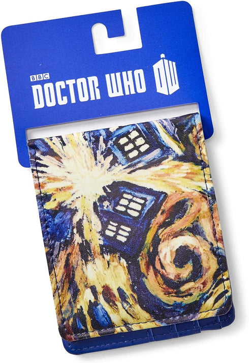 Doctor Who Bi-Fold Wallet Van Gogh Exploding TARDIS - Vinyl Men's Novelty Pocket Storage With Billfold, Card Slots & Clear ID Display - Features B...