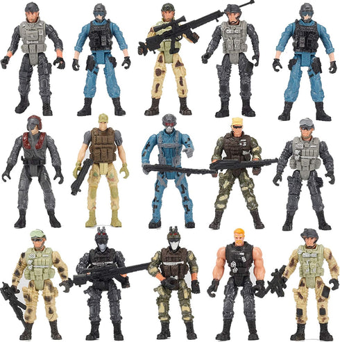 14 Pack Army Men and SWAT Team Soldiers Action Figures,Soldiers Action Figures Playset with 14 Design Military Weapons Accessories, for Kids Child...
