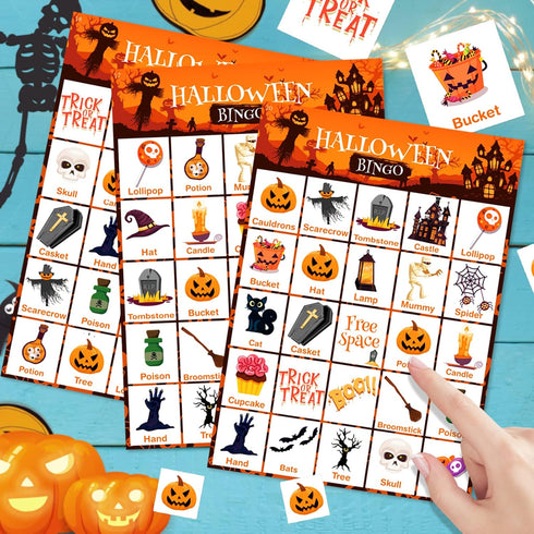 V-Opitos Large Size Halloween Bingo Game Card for Kids/Adults, 6''×8.5” - 28 Players - Halloween Games for Family/School Classroom/Large Group, Ha...