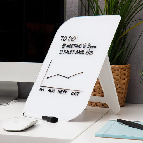 Glass Dry Erase Board with Easel and Marker for Office, Home and School Supplies, 8.25"x 5.9", White...