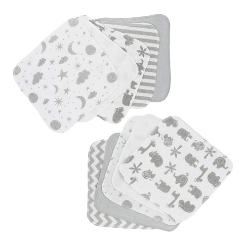 Spasilk Washcloth Wipes Set for Newborn Boys and Girls, Soft Terry Washcloth Set, Pack of 10, Gray Celestial...