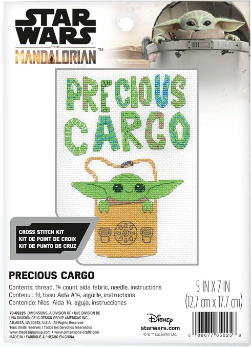 Dimensions 70-65225 Precious Cargo Star Wars The Mandalorian Counted Cross Stitch Kit for Beginners, 5" x 7", 14 Cnt. White Aida, 4pcs...