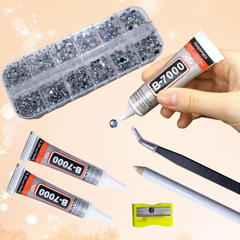 b7000 Glue Clear with silver Rhinestones for Crafting,3600Pcs Rhinestones with 3Pcs Adhesive Glue Rhinestone Picker Tool?bedazzler kit with Rhines...