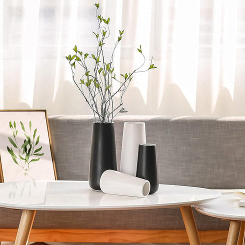 D'vine Dev 8 Inch Ceramic Flower Vase Matte Finishing, Minimalist Design for Home Décor, Bedroom, Living Room, Centerpieces, Office, White, VS-XH-...