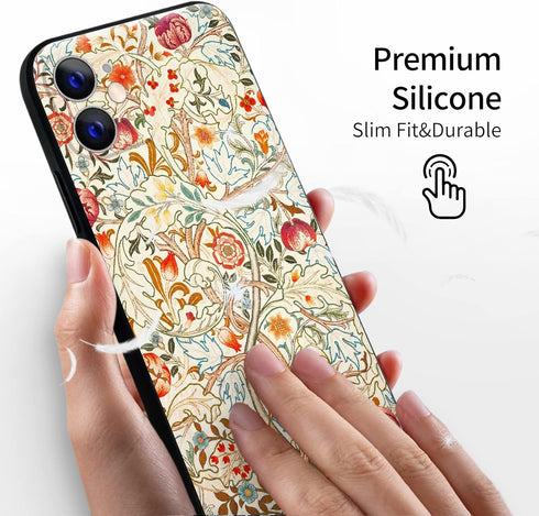 Berkin Arts Compatible with iPhone 12 Mini Case Silicone Cover with Screen Protector Pink Intricate Ornamental Flourishes(Acanthus by William Morr...