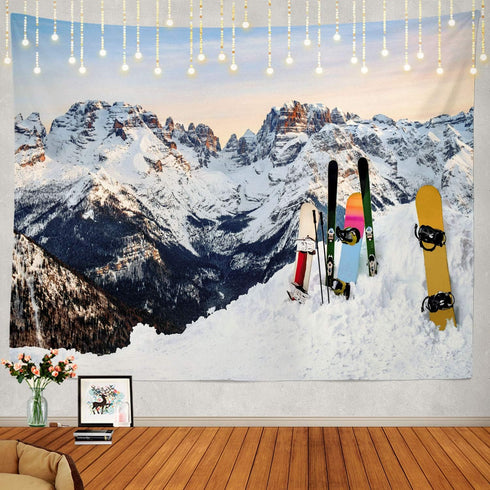 Shrahala Snow Tapestry, Three Snowboards Ski Standing Snow Slope Mountains Wall Hanging Large Tapestry Psychedelic Tapestry Decorations Bedroom Li...
