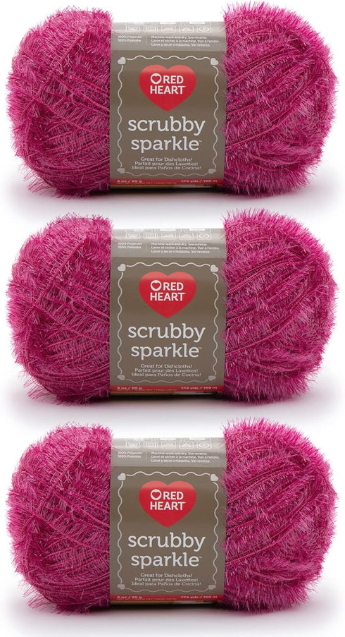 Red Heart Scrubby Sparkle Watermelon Yarn - 3 Pack of 85g/3oz - Polyester - 4 Medium (Worsted) - 174 Yards - Knitting/Crochet......