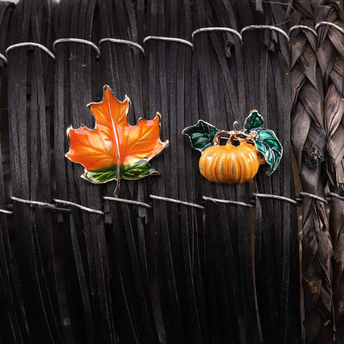 Thanksgiving Pin Pumpkin Brooch Maple Leaf Brooch Fall Pin Fall Jewelry Clothes Decoration Holiday Brooch 2pcs/set...