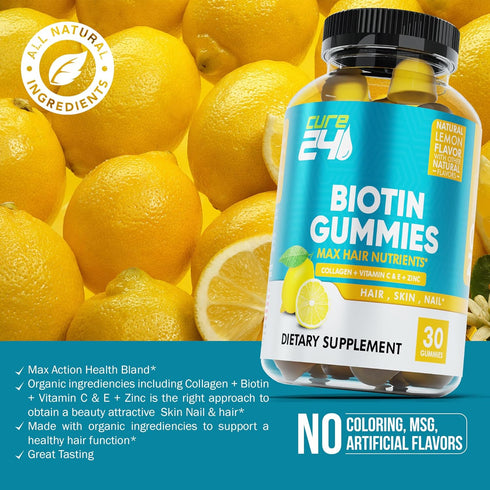 Biotin Gummies with Vitamin C, E, Collagen, and Zinc, biotin gummies for hair growth, Nail, Skin, Support, Made in USA...